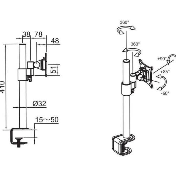Multibrackets Tischhalterung Officeline Single bis 8 kg – Schwarz