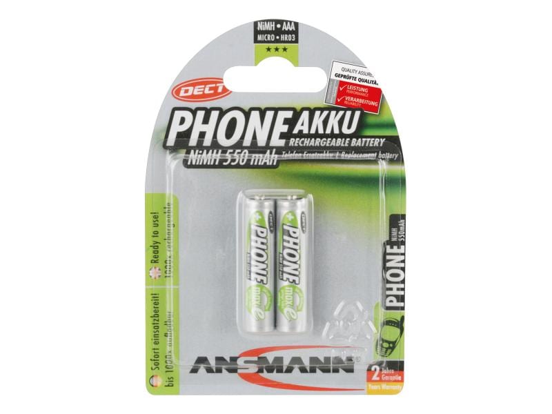 Ansmann Akku 2x AAA 550 mAh für DECT-Phones