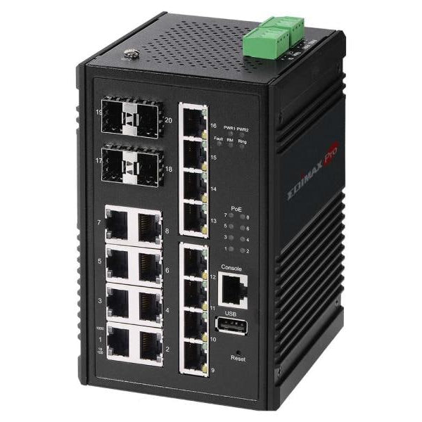 Edimax Pro Rail PoE+ Switch IGS-5416P 20 Port