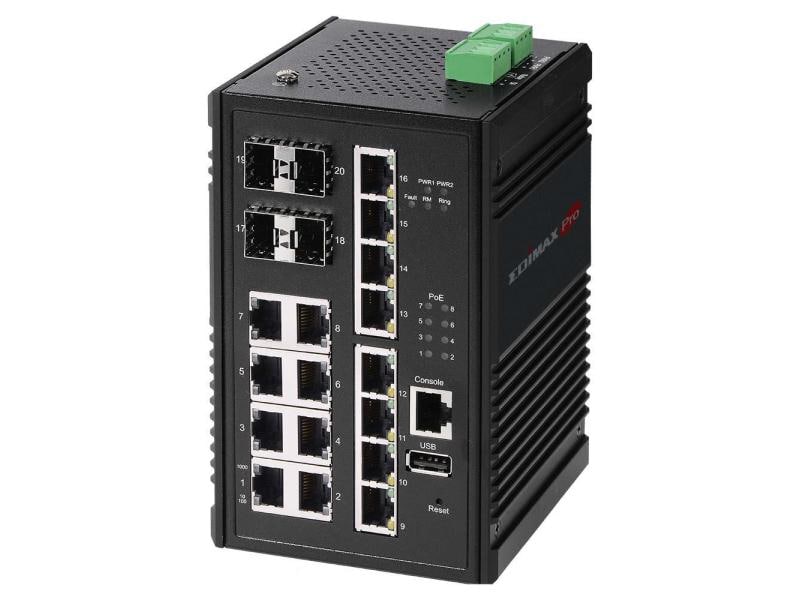 Edimax Pro Rail PoE+ Switch IGS-5416P 20 Port