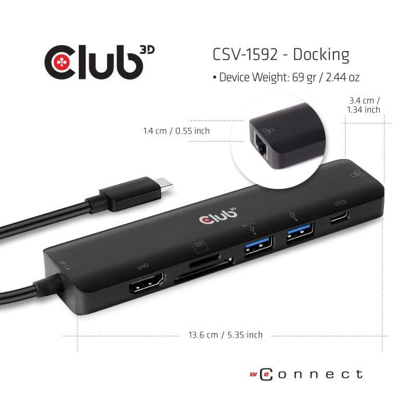 Club 3D Dockingstation CSV-1592 USB Type C 3.2 Gen1 7in1 Hub