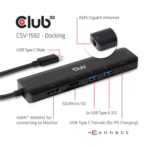 Club 3D Dockingstation CSV-1592 USB Type C 3.2 Gen1 7in1 Hub