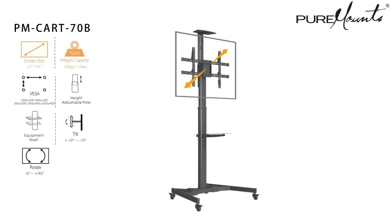 PureMounts TV-Trolley PM-CART-70B Schwarz