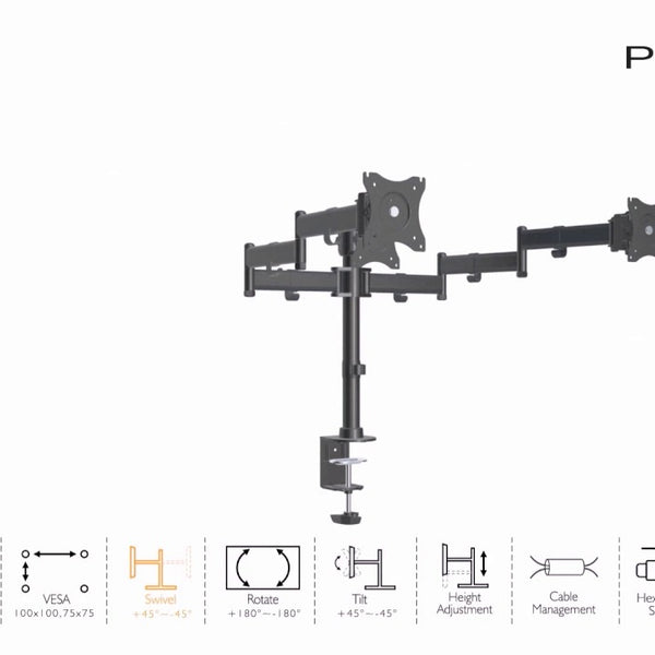 PureMounts Tischhalterung PM-OFFICE-03 bis 8 kg – Schwarz