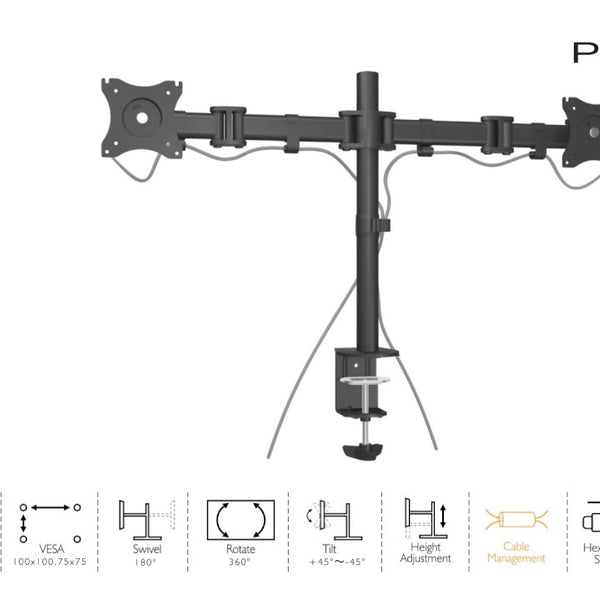 PureMounts Tischhalterung PM-OFFICE-02 bis 8 kg – Schwarz