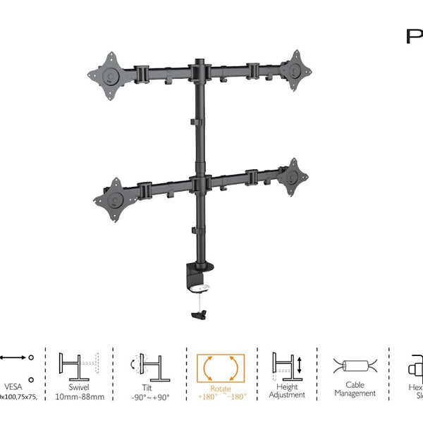 PureMounts Tischhalterung PM-OFFICE-04 bis 8 kg – Schwarz