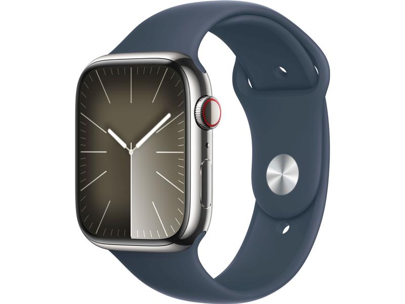 Apple Watch Series 9 45 mm LTE Silber Sport Sturmblau M/L