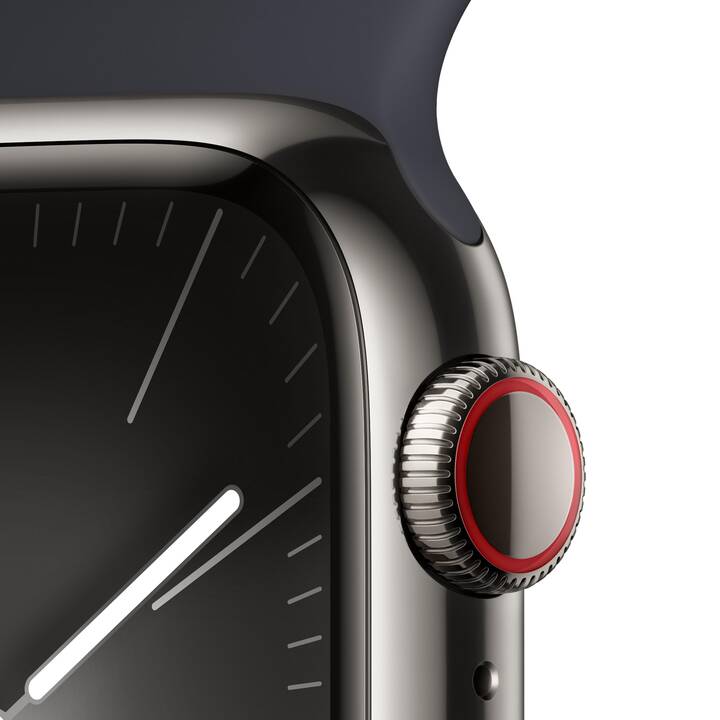 Apple Watch Series 9 GPS + Cellular (Edelstahl Graphit) - 41mm - Sportarmband S/M Mitternacht