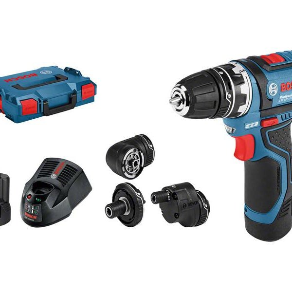 Bosch Professional Akku-Bohrschrauber GSR 12 V-15 FC Kit 2x 2.0 Ah + Aufsätze
