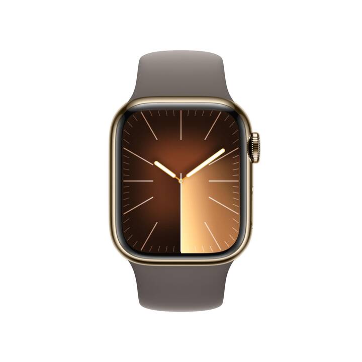 Apple Watch Series 9 GPS + Cellular (Edelstahl Gold) - 41mm - Sportarmband M/L Tonbraun
