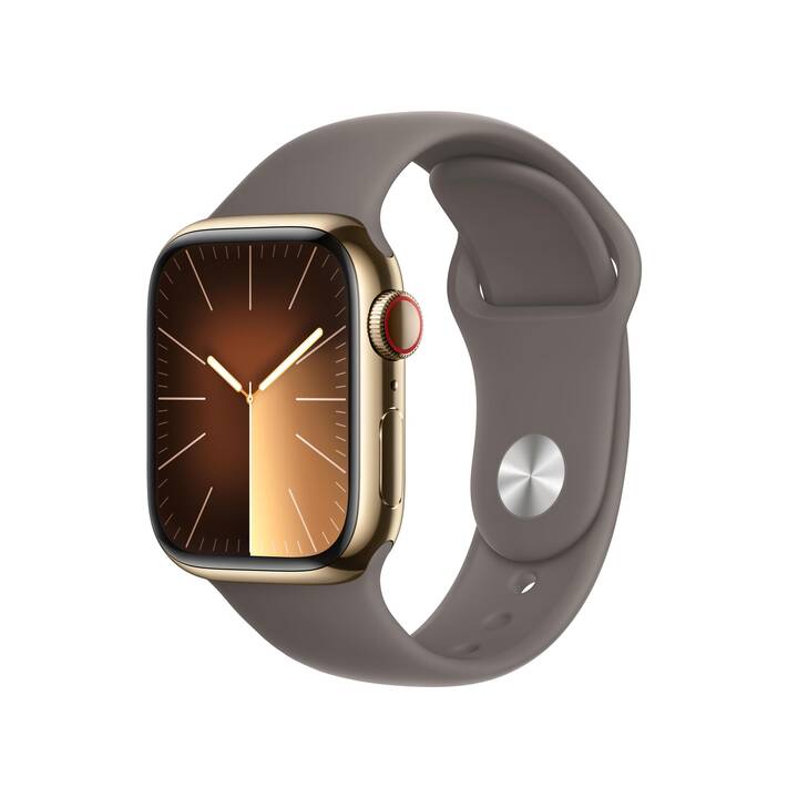 Apple Watch Series 9 GPS + Cellular (Edelstahl Gold) - 41mm - Sportarmband S/M Tonbraun