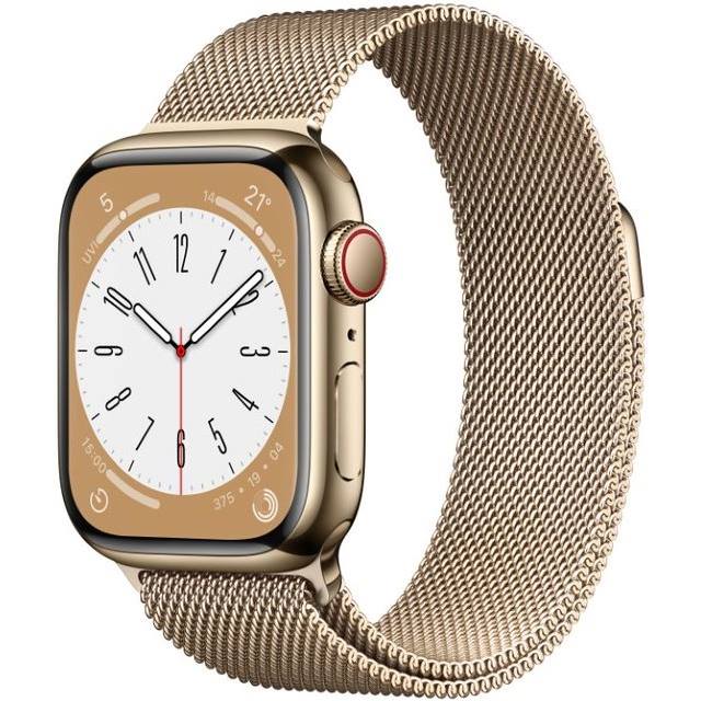 Apple Watch Series 8 GPS + Cellular (Edelstahl) gold - 41mm - Milanaise-Armband gold - redrow.ch