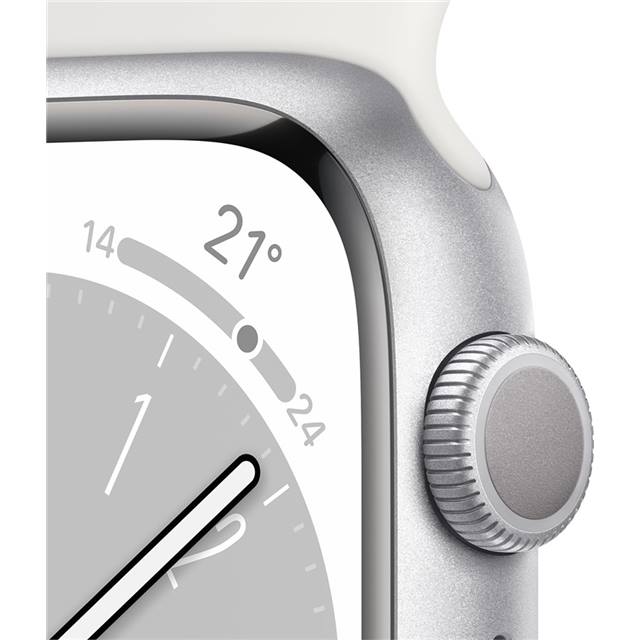 Apple Watch Series 8 GPS (Aluminium) silber - 41mm - Sportarmband weiss - redrow.ch