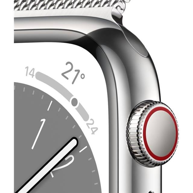 Apple Watch Series 8 GPS + Cellular (Edelstahl) silber - 41mm - Milanaise-Armband silber - redrow.ch