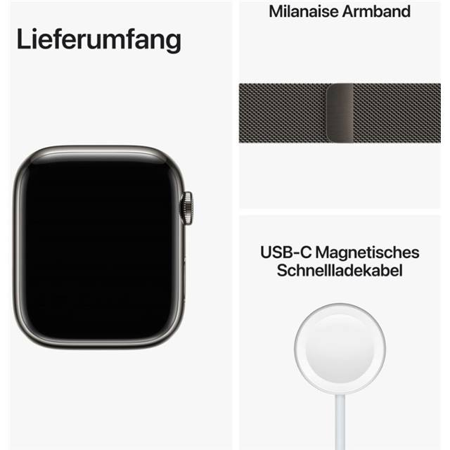 Apple Watch Series 8 GPS + Cellular (Edelstahl) graphit - 45mm - Milanaise-Armband graphit - redrow.ch
