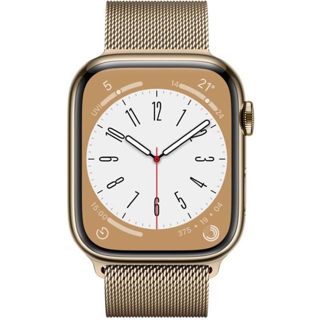 Apple Watch Series 8 GPS + Cellular (Edelstahl) gold - 45mm - Milanaise-Armband gold - redrow.ch