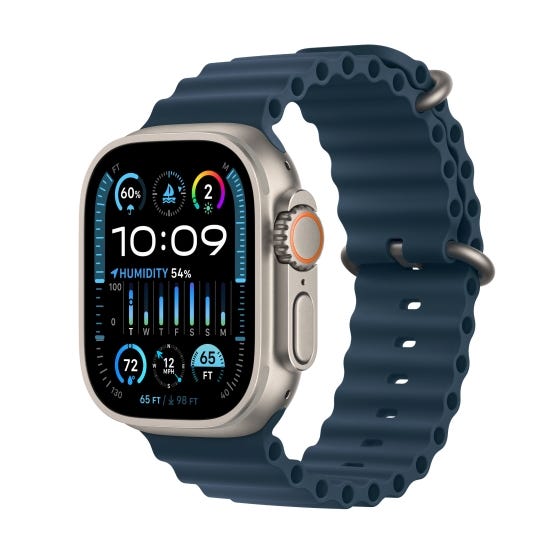 Apple Watch Ultra 2 GPS + Cellular (Titan Silbergrau) - 49mm - Ocean Armband Blau