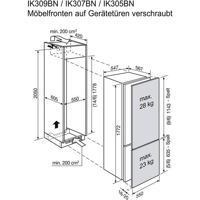 Electrolux Einbau-Kühl-Gefrierkombination IK305BNR Tür rechts