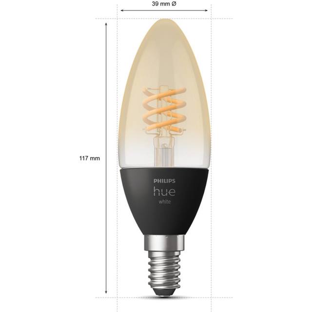 Philips Hue White Filament, 4.5W, E14, Candle, klar - 2-Pack